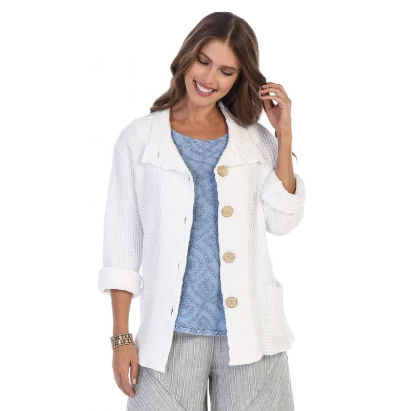 Focus Fashion Cotton Waffle-Knit Jacket in White - C602-WHT - Size XL Only!