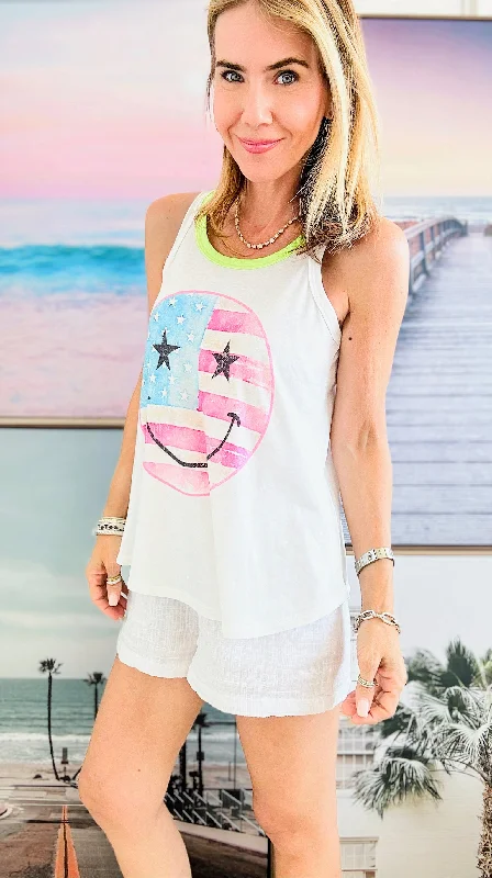 Graphic Colored-Neckline Tank Top