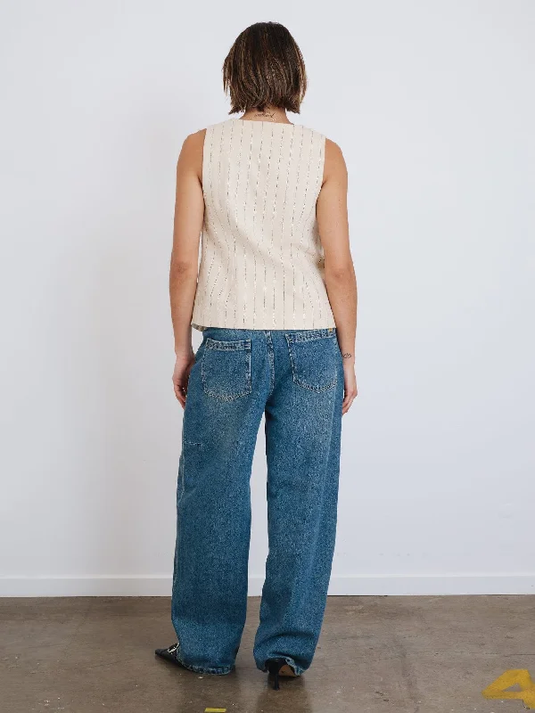 Olivia Pinstripe Oversize Vest - Tofu
